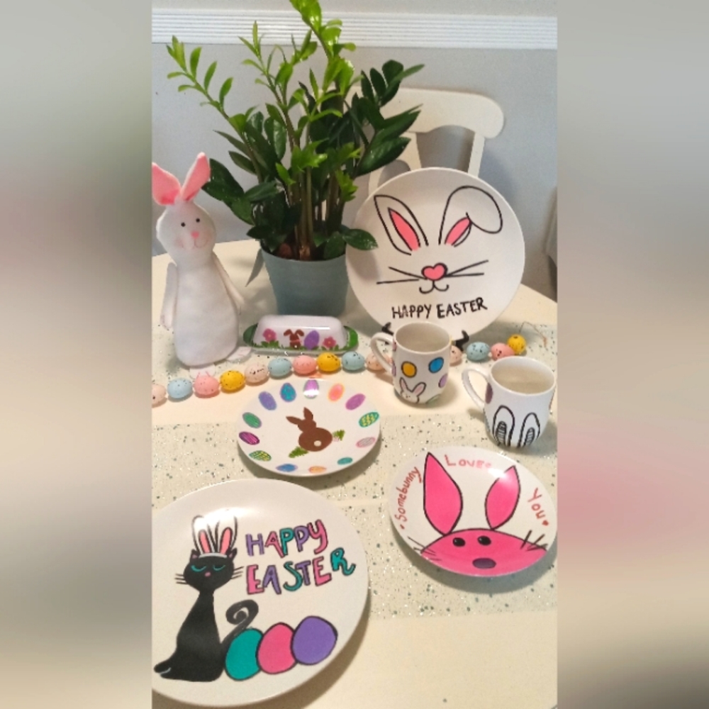 12 Piece Custom Hand-Painted Stoneware Dishes